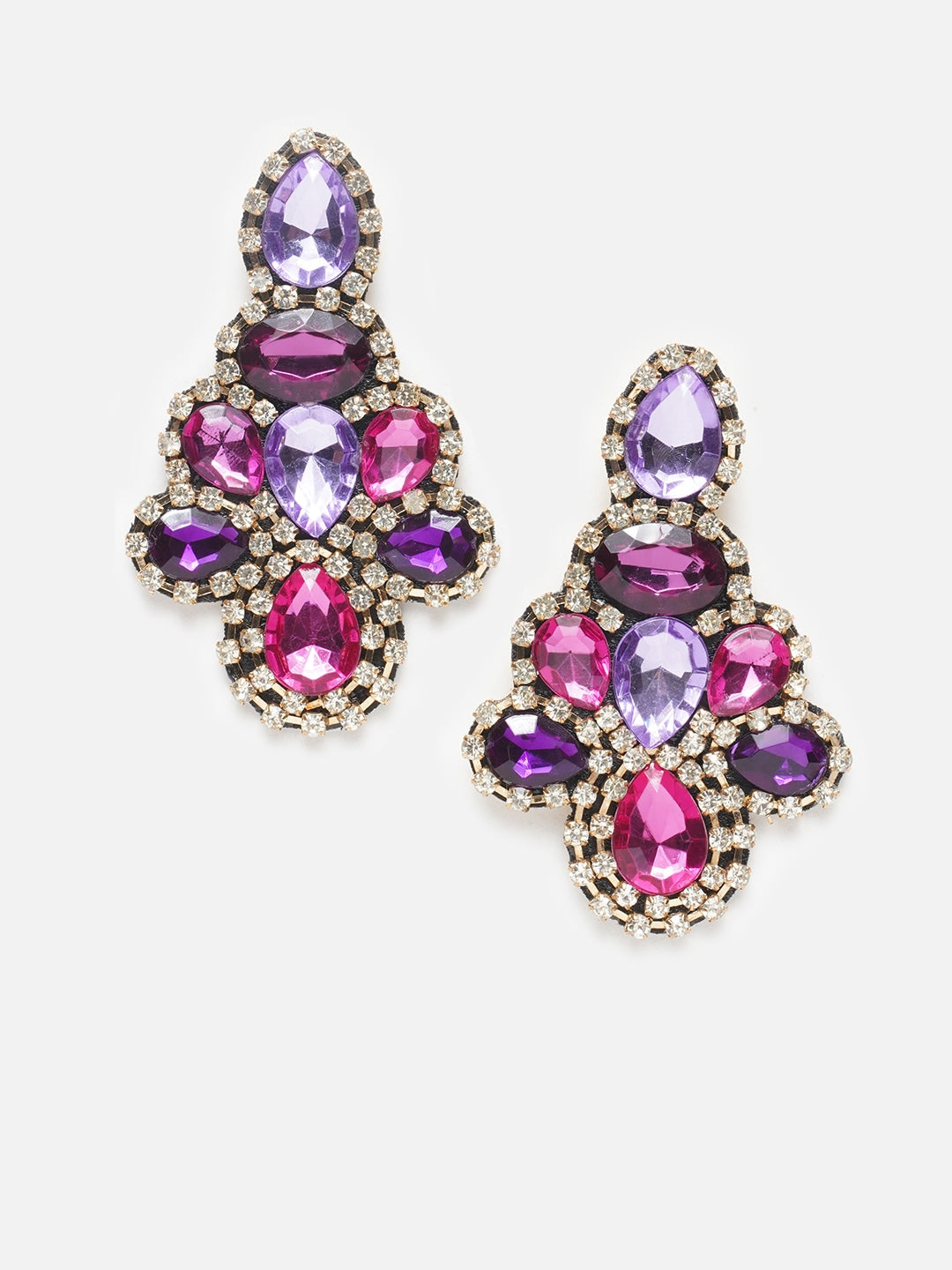 Gold-Plated Purple & Pink Fabric Handcrafted Geometric Drop Earrings