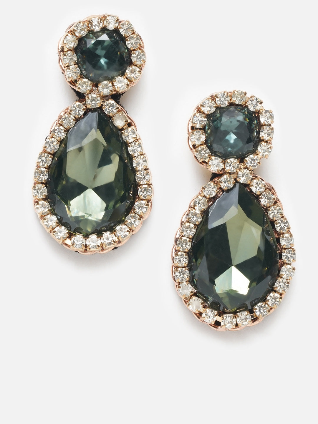 Gold-Plated Black & Gold Fabric Handcrafted Teardrop Shaped Drop Earrings