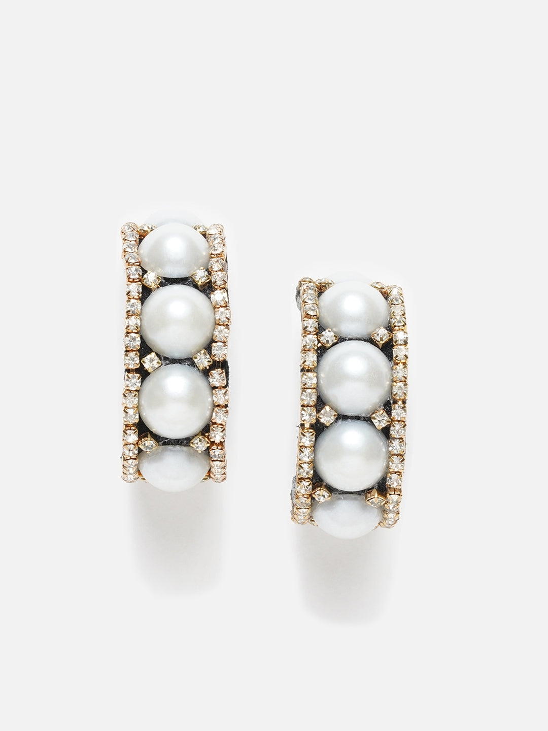 Gold-Plated White & Transparent Fabric Handcrafted Circular Half Hoop Earrings