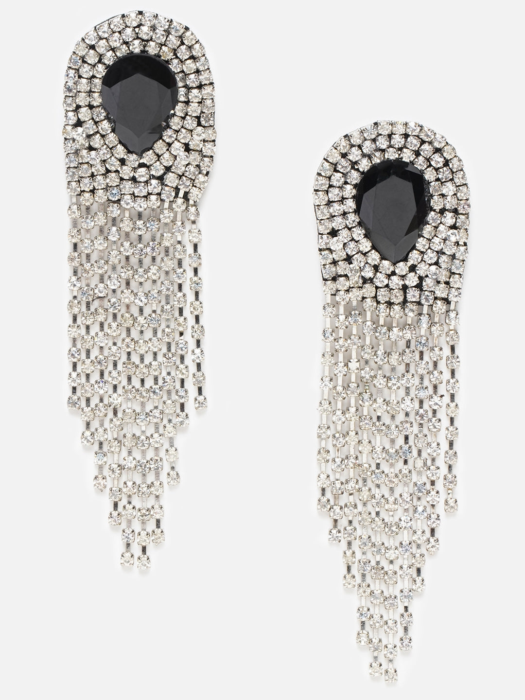Silver-Plated Black & Transparent Fabric Handcrafted Contemporary Drop Earrings
