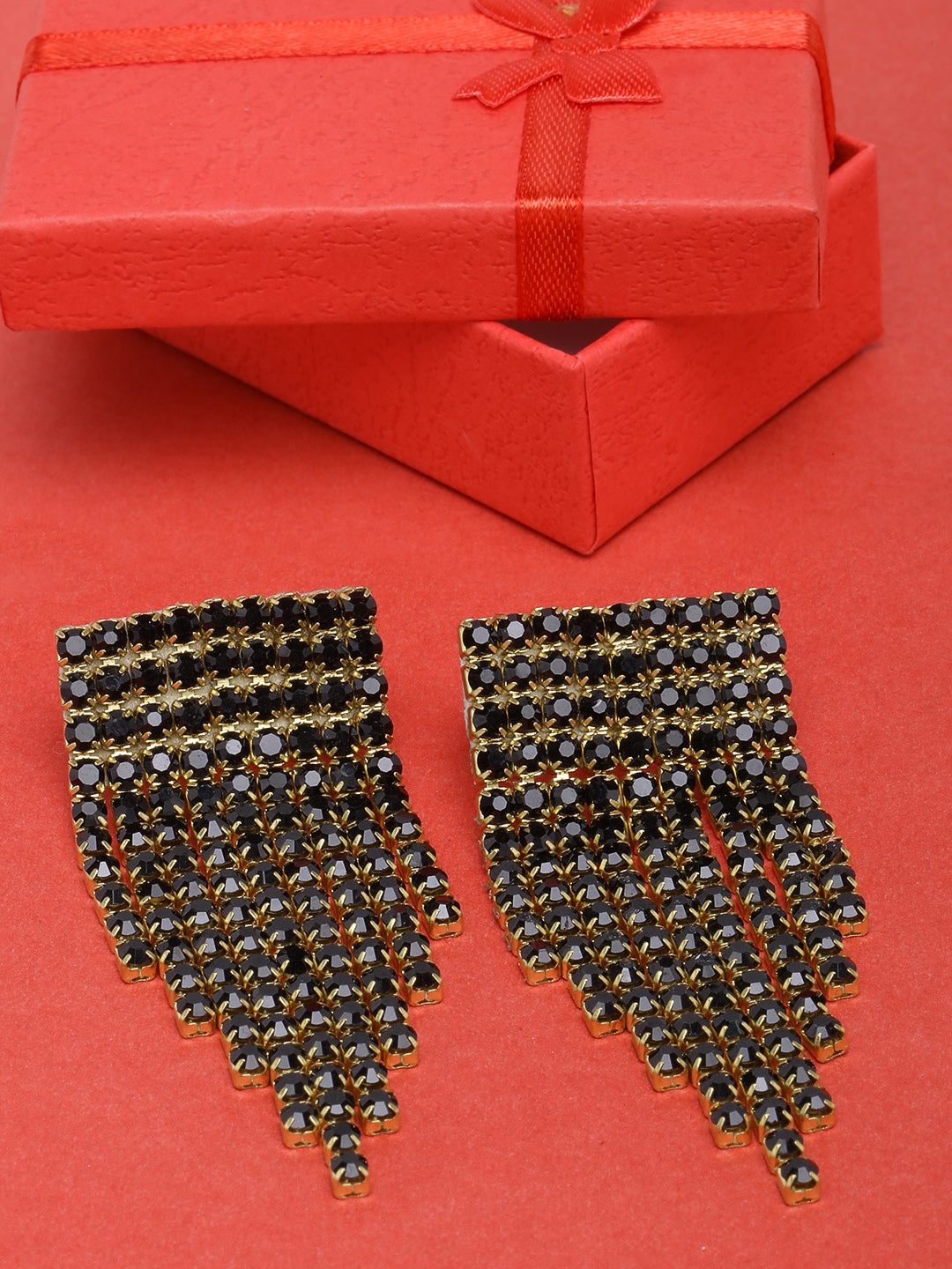 Gold-Plated Black & Gold Stone Metallic Chain Tassel