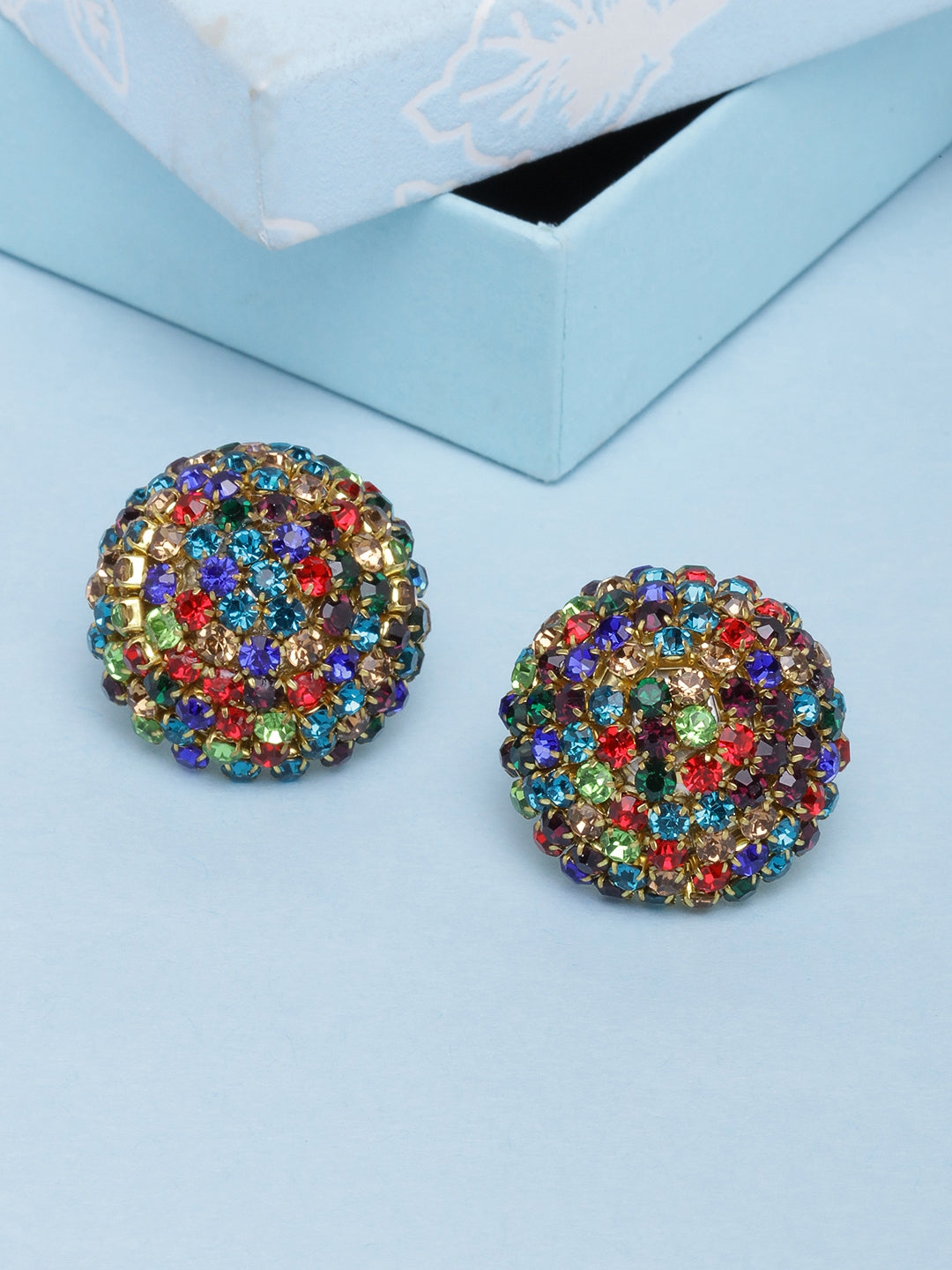 Gold-Plated Multi-Colored Stone Studded Studs