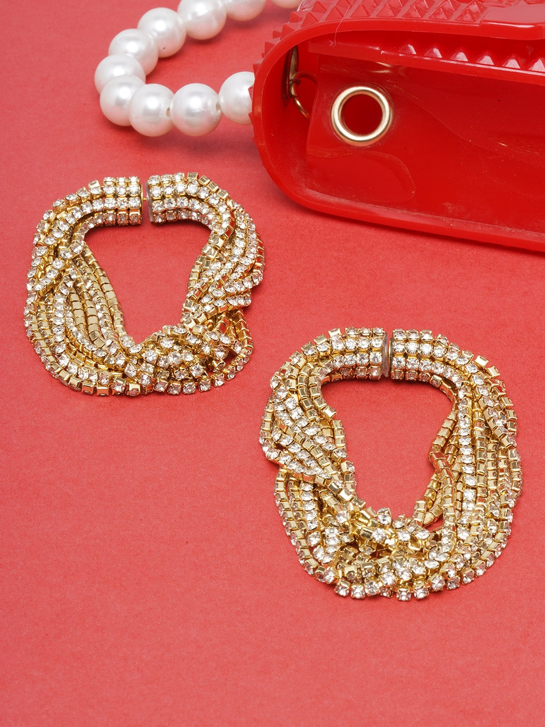 Gold-Plated Stone Studded Multi-Layered Chain Danglers