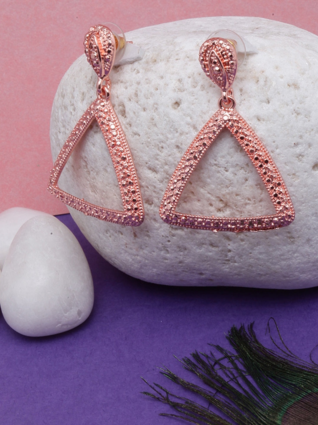 Rose Gold-Plated Triangular Drop Earrings