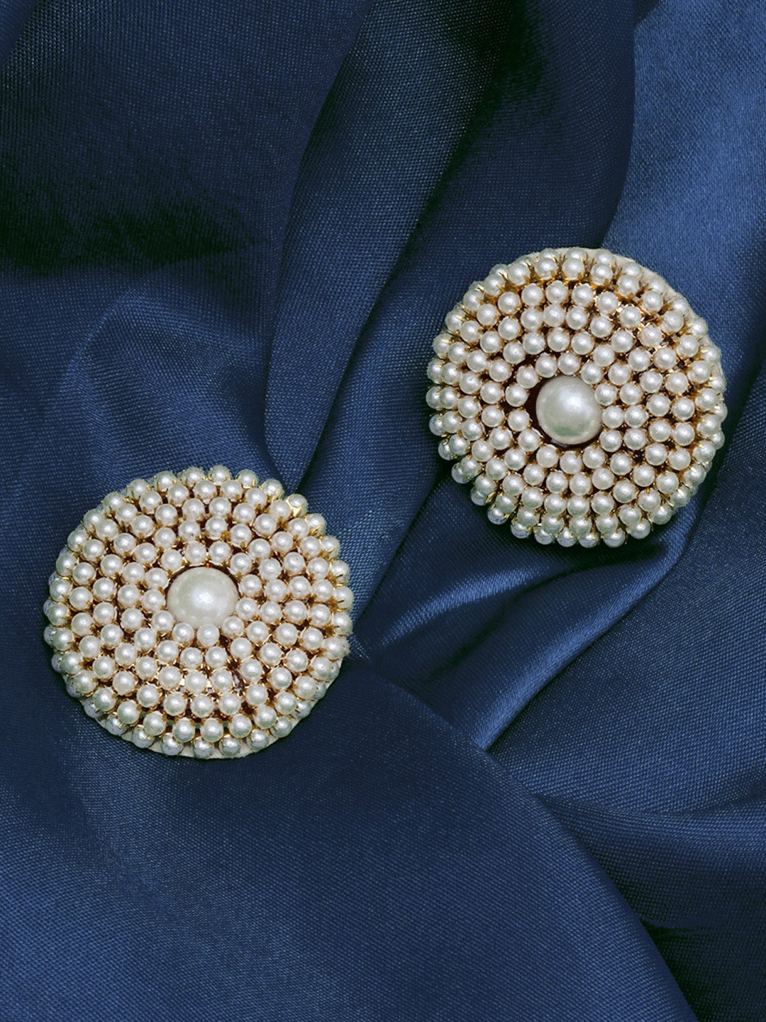 Gold-Plated White Pearl Studded Circular Earrings
