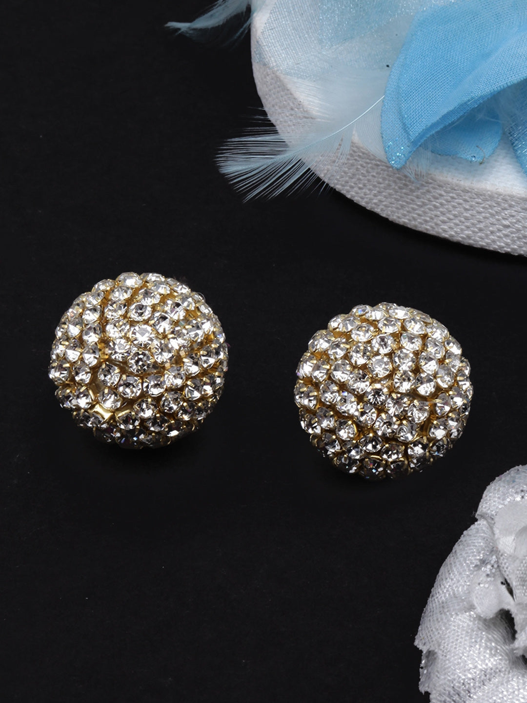 Gold-Plated Transparent Rhinestone Studded Circular Earrings