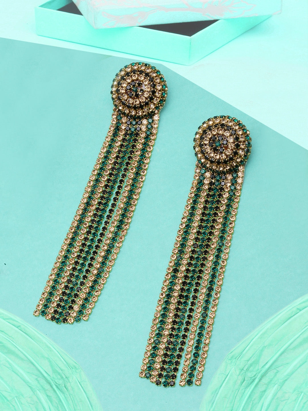 Gold-Plated Rhinestone Studded Metallic Chain Tassels