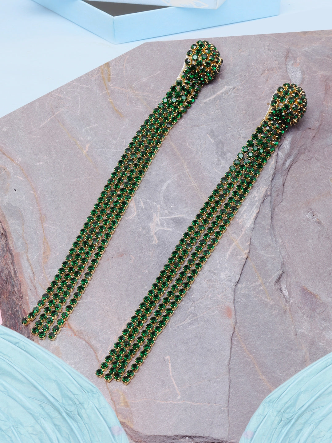 Gold-Plated Gold & Green Rhinestone Metallic Chain Tassels