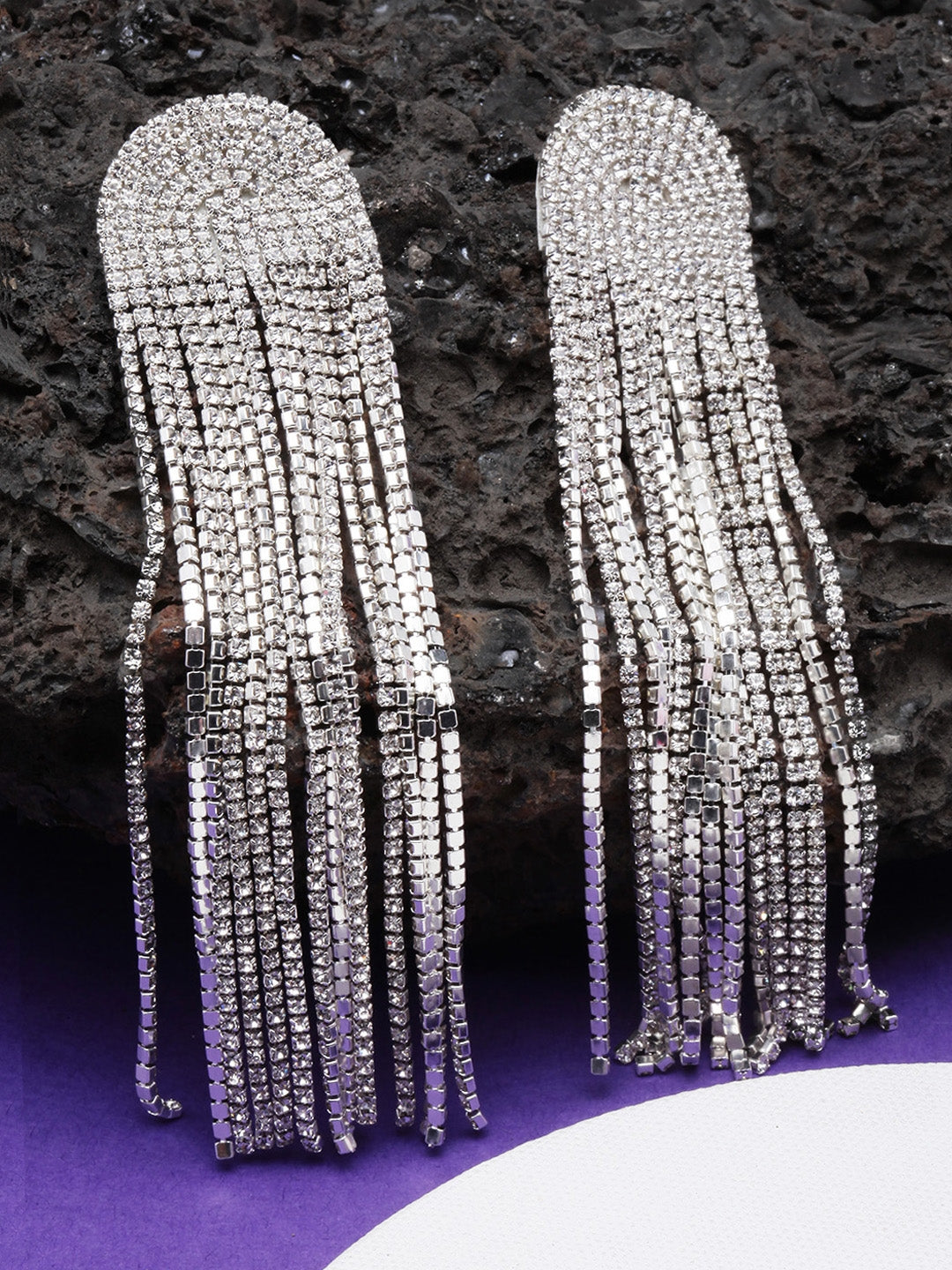 Silver-Plated Rhinestone Metallic Chain Tassels
