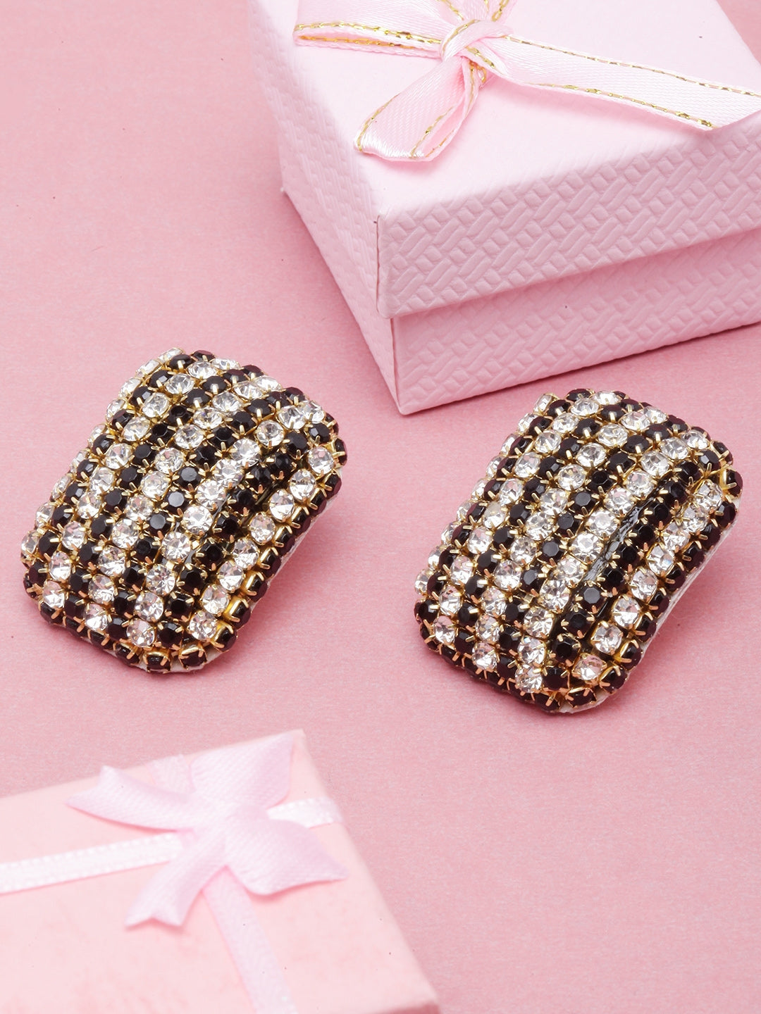 Gold-Plated Black & Transparent Rhinestone Studs