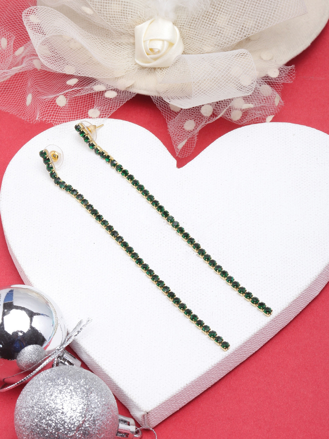 Silver-Plated Transparent Rhinestone Studded Drop Earrings