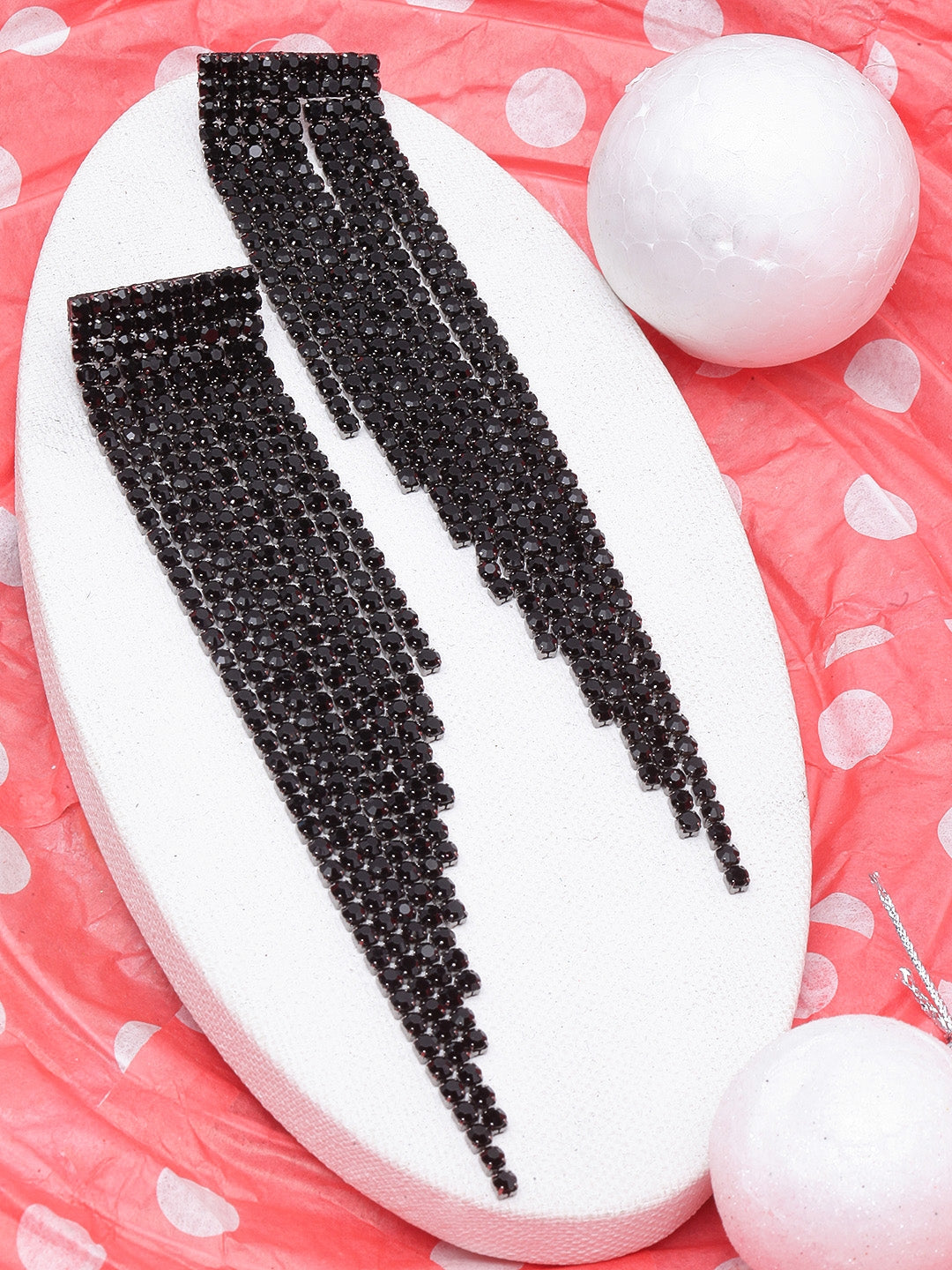 Black-Plated Rhinestone Studded Metallic Tassels