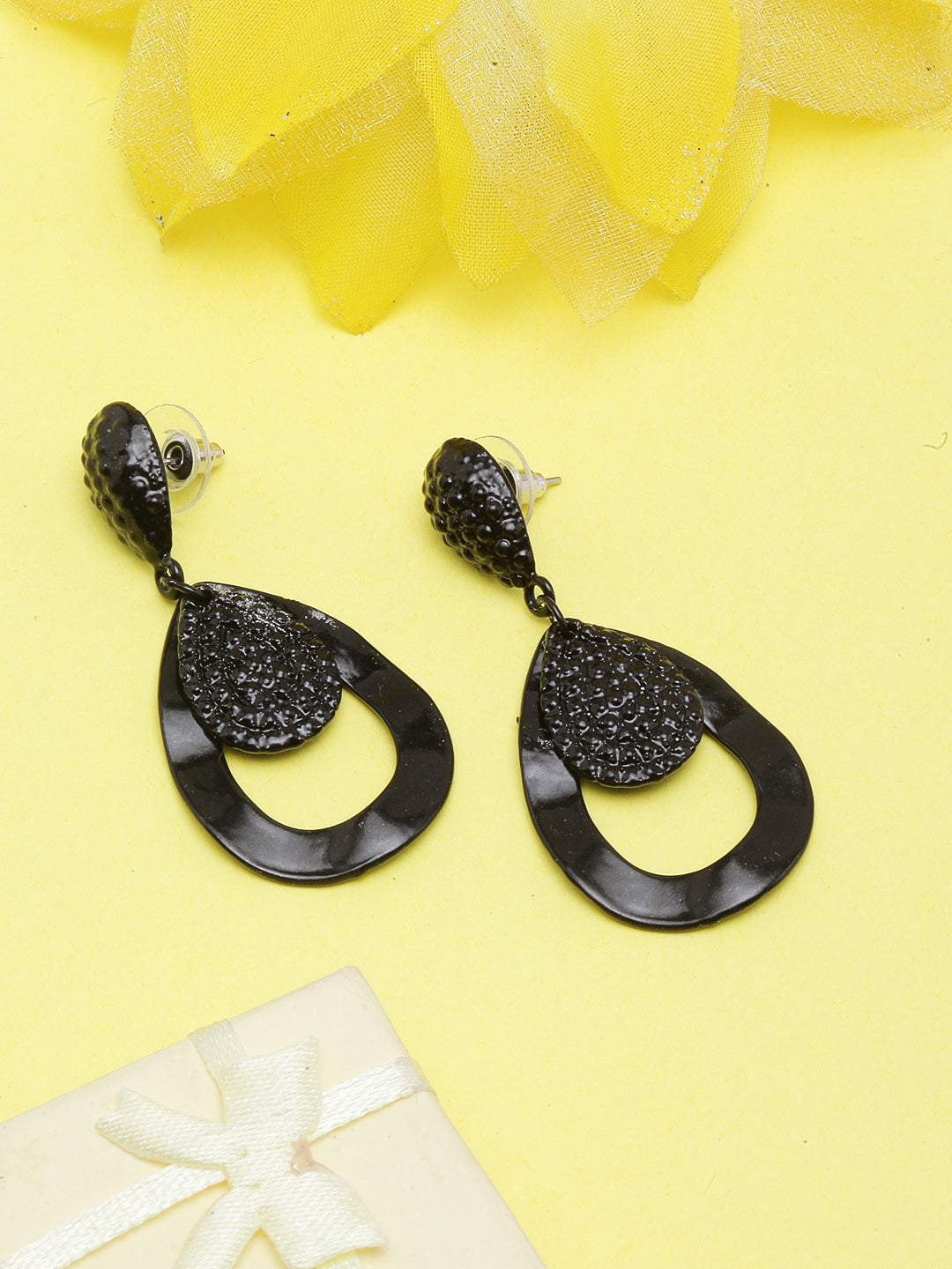 Black-Plated Drop Earrings