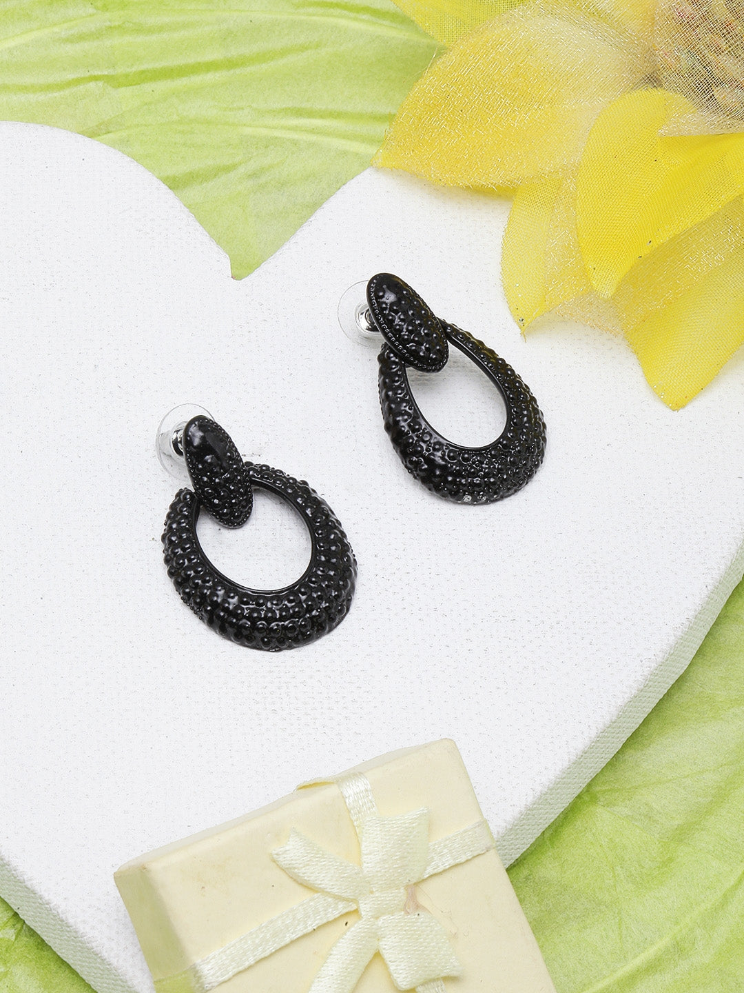 Black-Plated Drop Earrings
