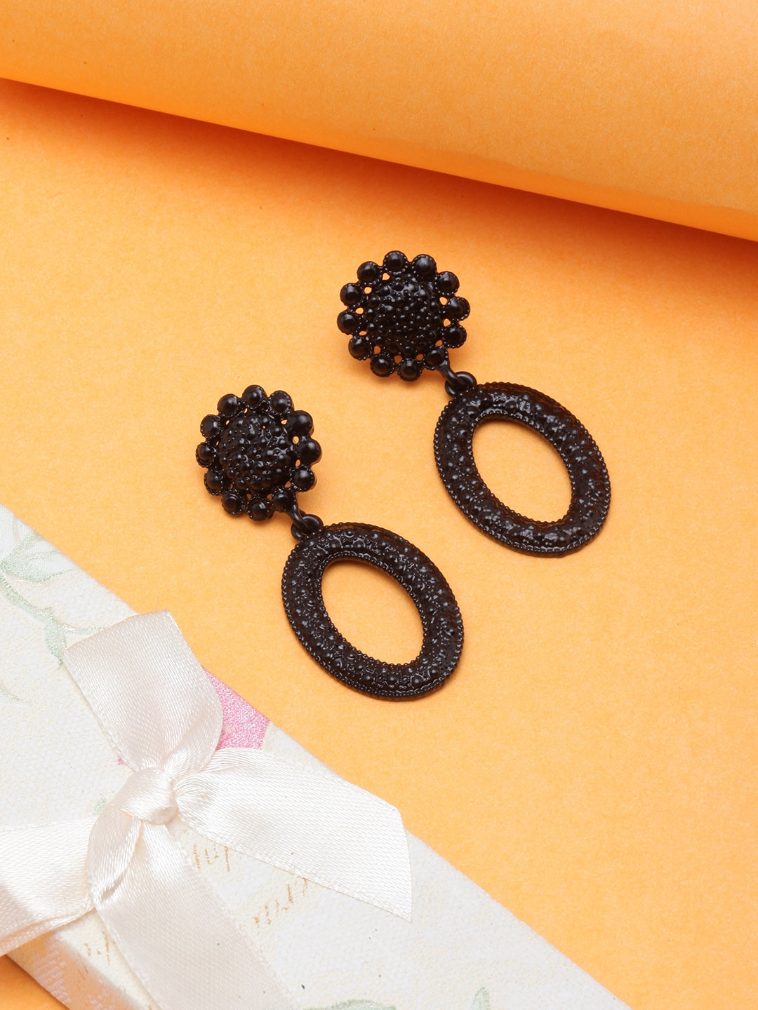 Black-Plated Drop Earrings