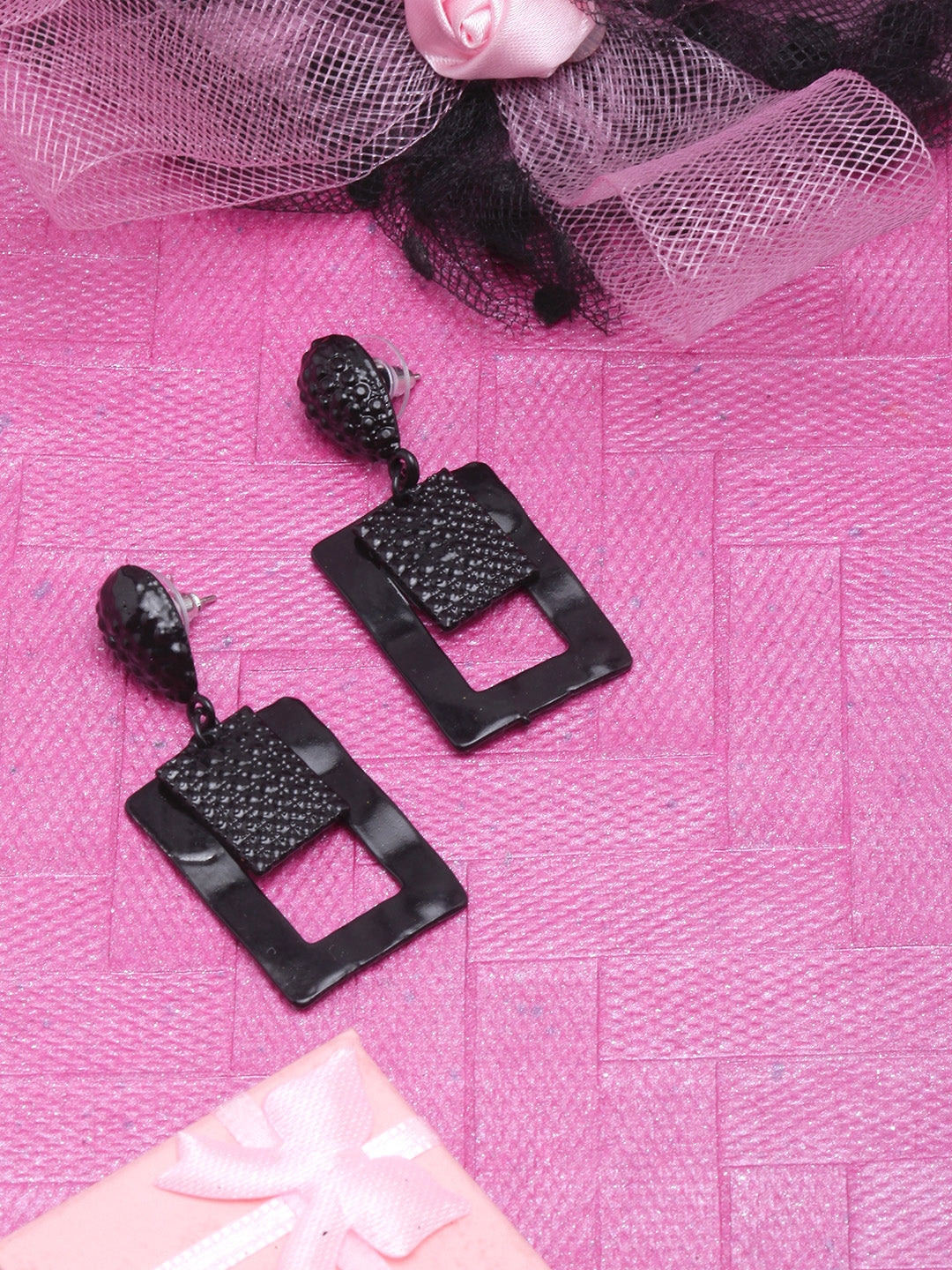 Black-Plated Drop Earrings
