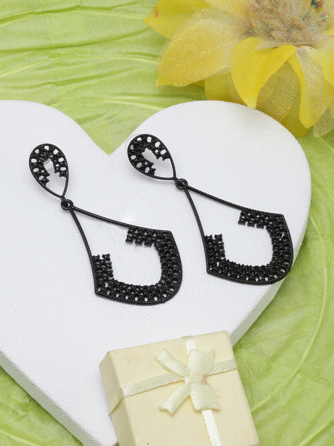 Black-Plated Drop Earrings