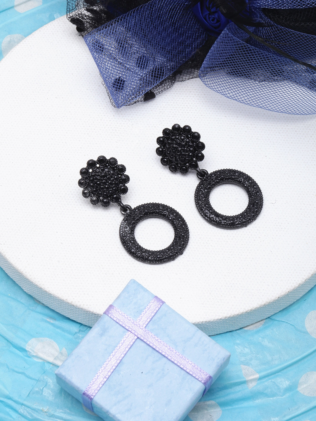 Black-Plated Drop Earrings