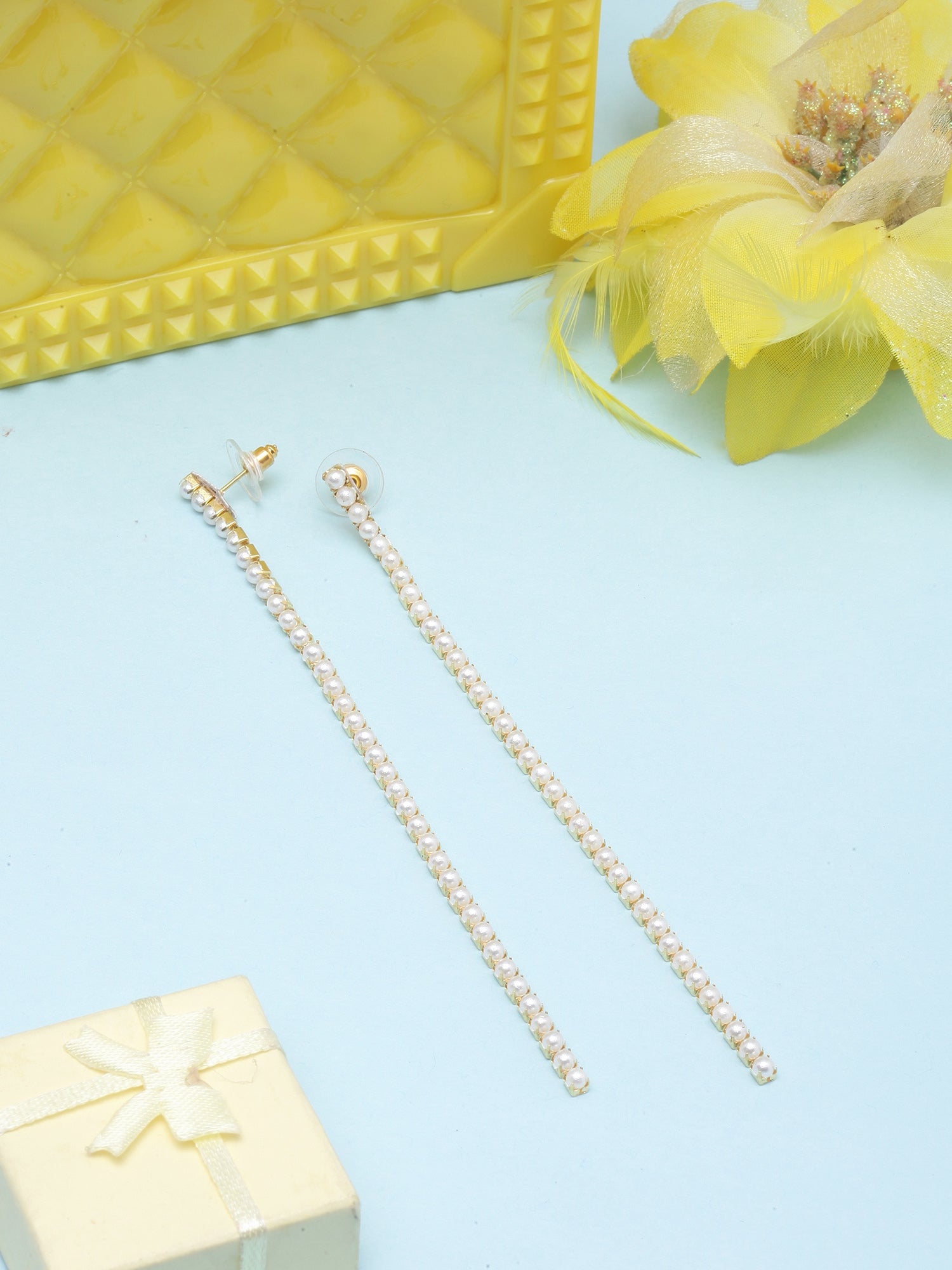 Gold-Plated White Pearls Studded Drop Earrings
