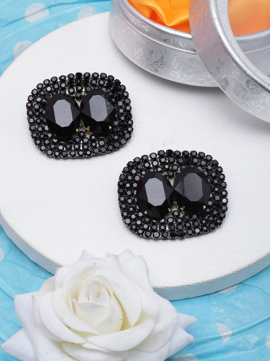 Black-Plated Rhinestone Studs