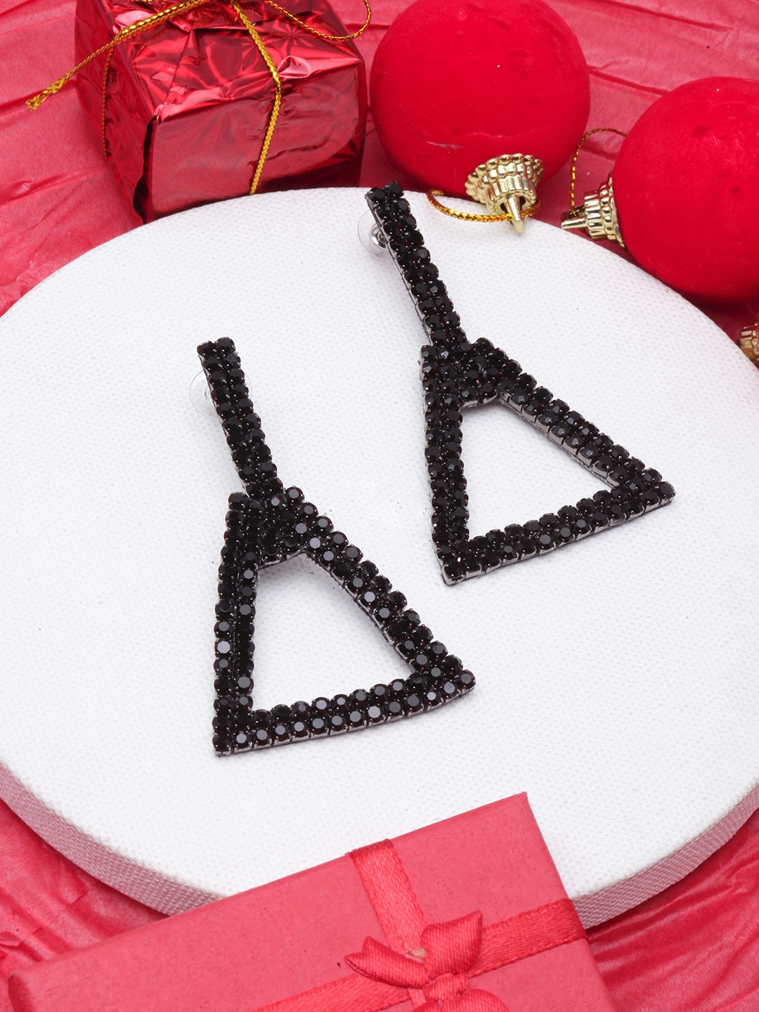 Black-Plated Rhinestone Studded Drop Earrings