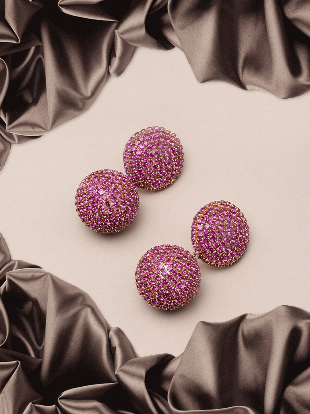 Gold-Plated Purple Circular Rhinestone Studded Drop Earrings