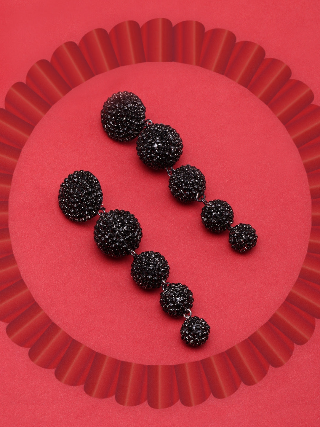 Black Rhinestone Studded Drop Earrings