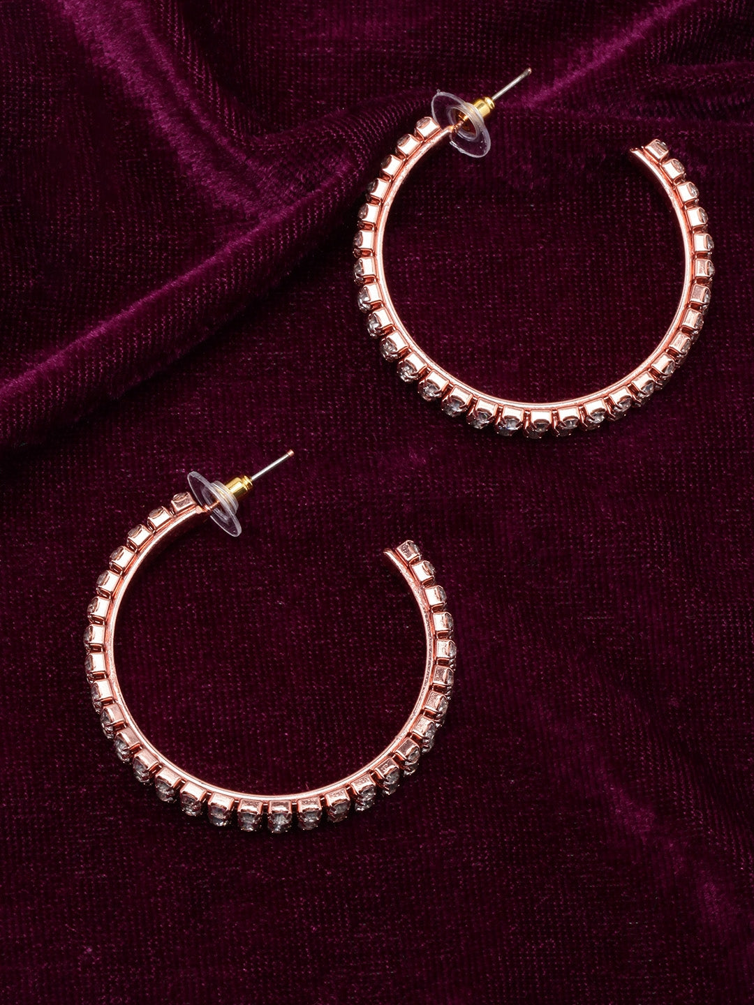Rose Gold-Plated Rhinestone Studded Circular Half Hoop Earrings