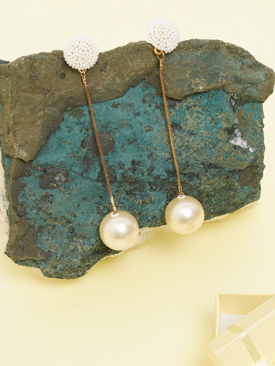 Gold-Plated White Pearl & Beads Dangler Earrings