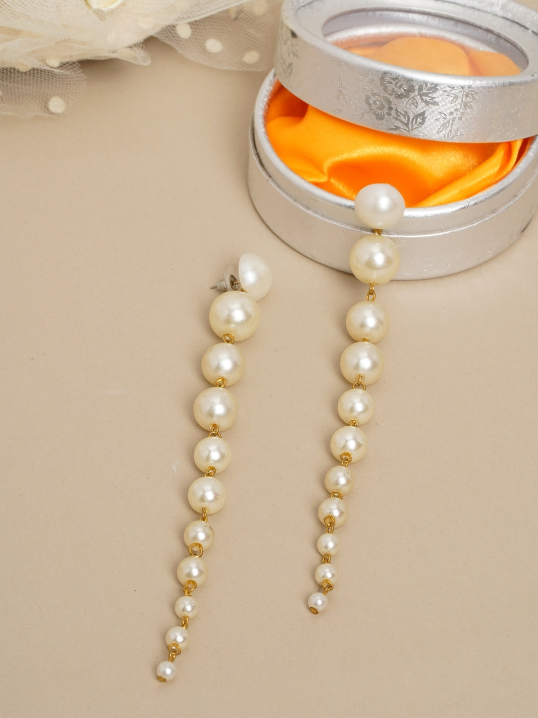 Gold-Plated White Pearls Drop Earrings