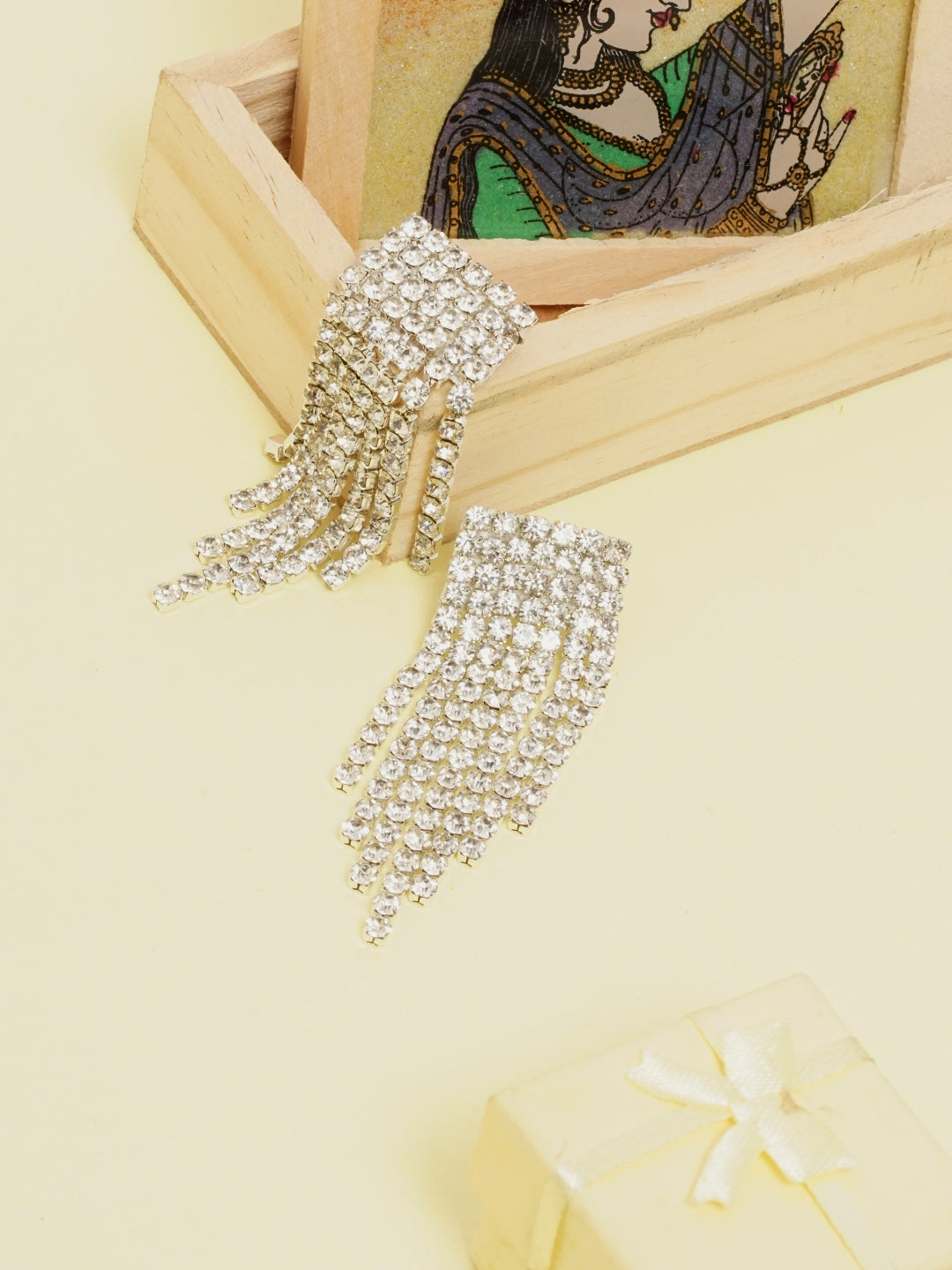 Silver-Plated CZ-Studded Dangler Earrings