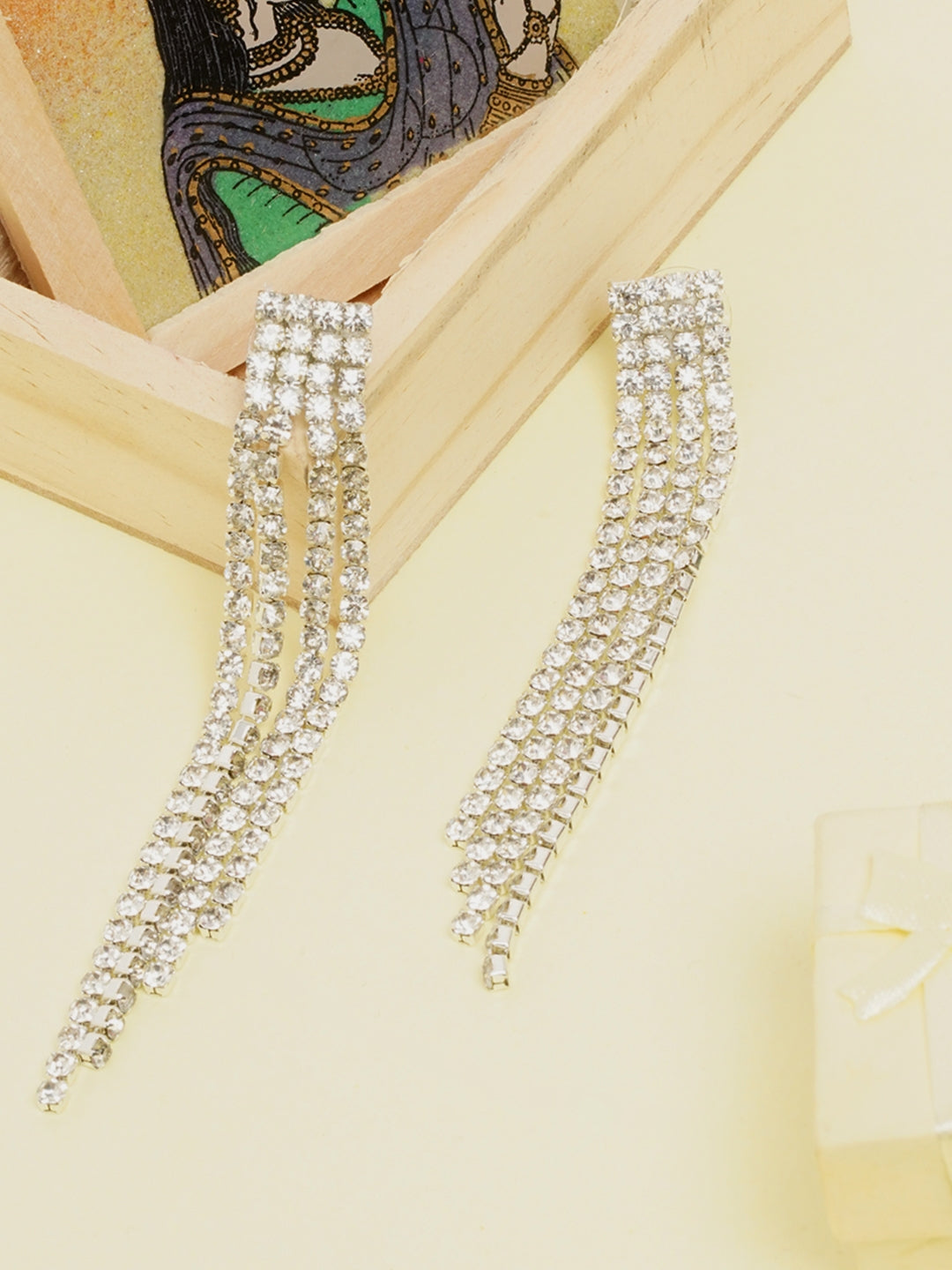 Silver-Plated CZ-Studded Dangler Earrings