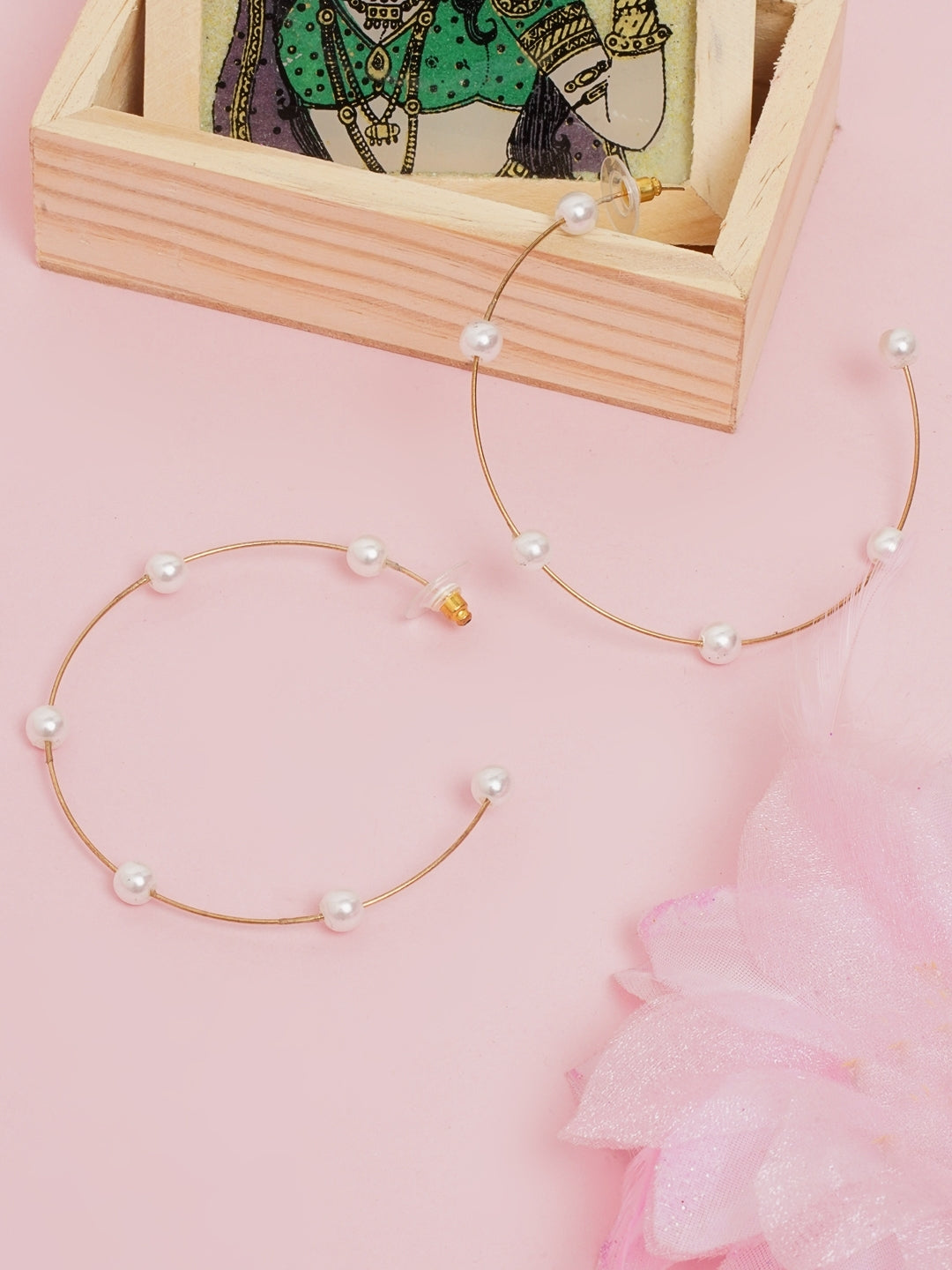 Rose Gold-Plated Gold & White Pearls Hoops