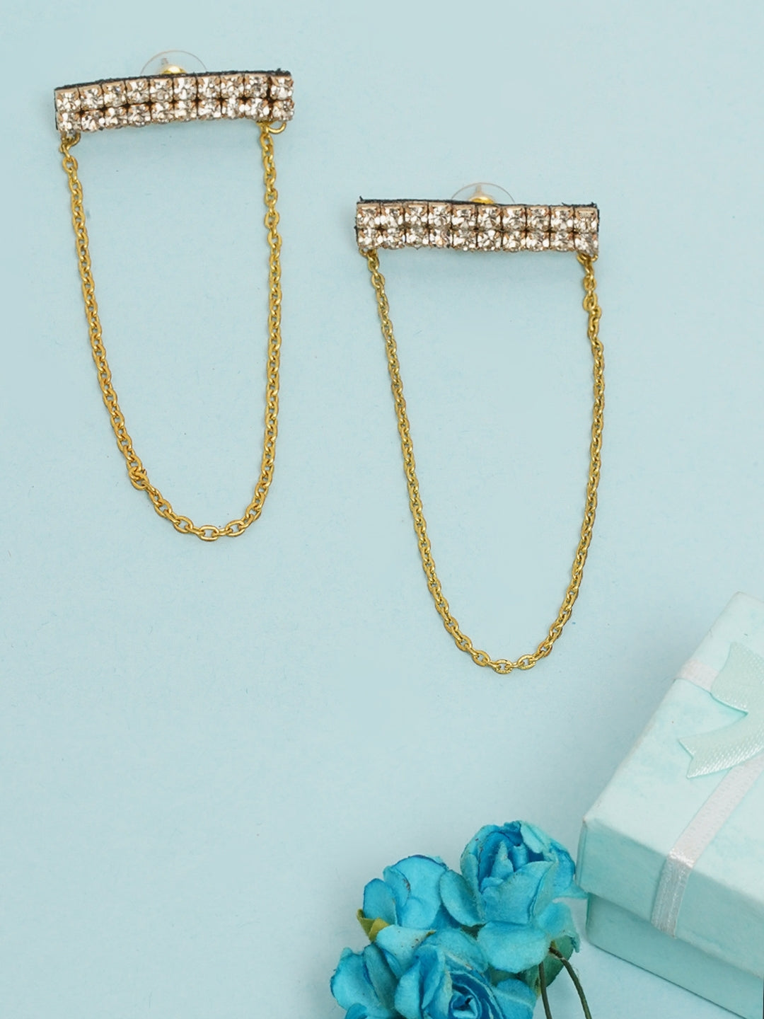 Gold-Plated CZ-Studded Drop Earrings