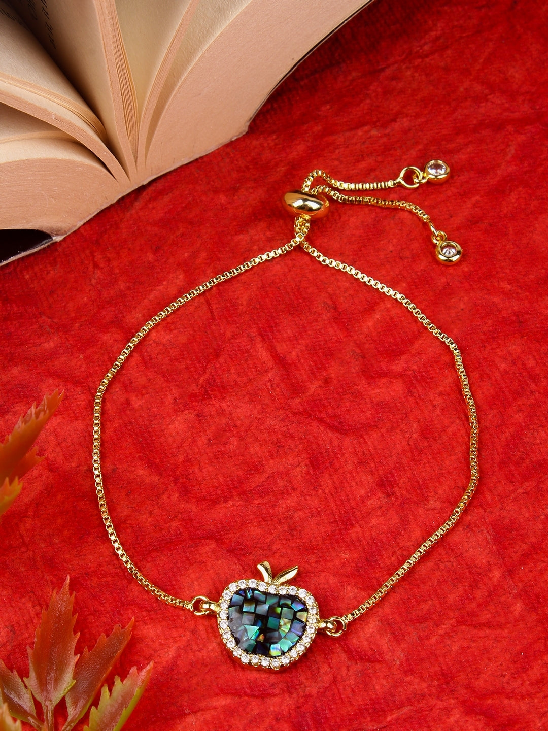 Gold-Plated Transparent & Black Apple Shaped CZ Studded Bracelet