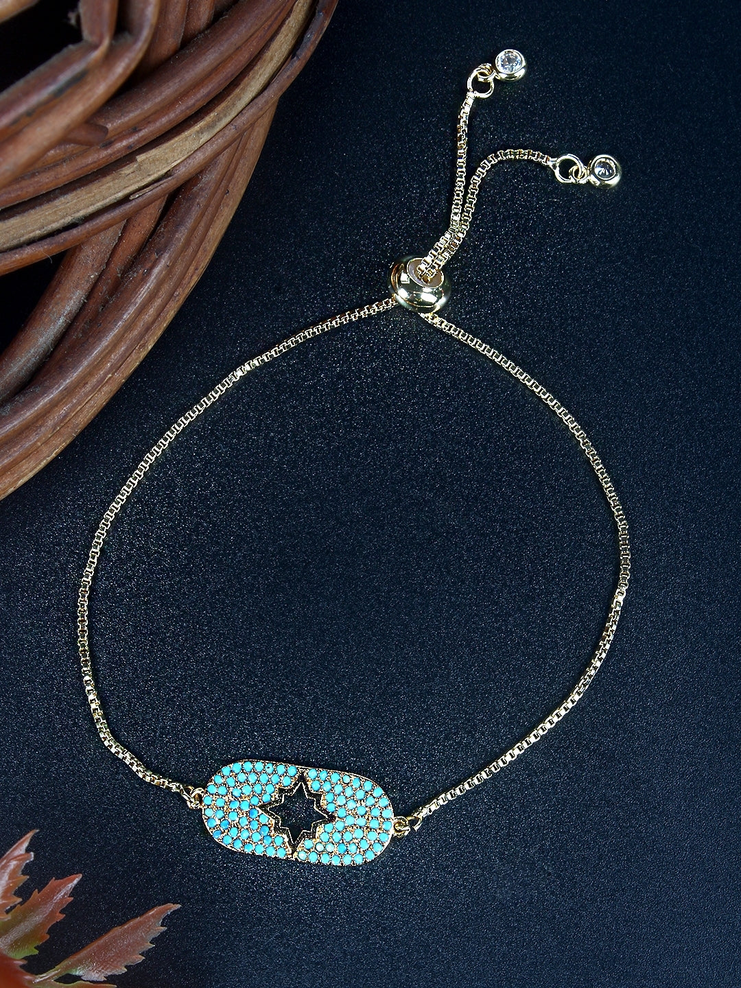 Gold-Plated Blue & Black CZ Studded Bracelet