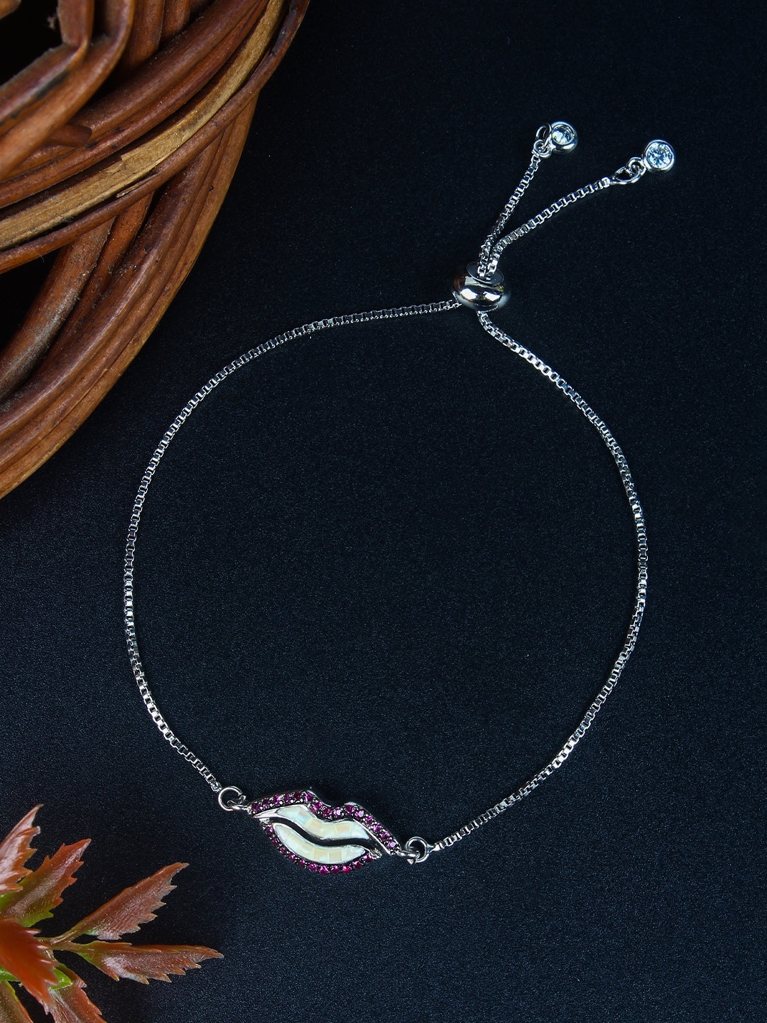 Silver-Plated Purple & White CZ Studded Bracelet