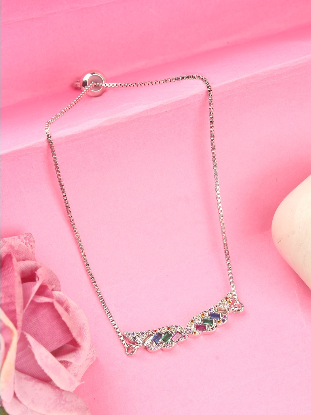 Gold-Plated Green & Navy Blue CZ Studded Bracelet