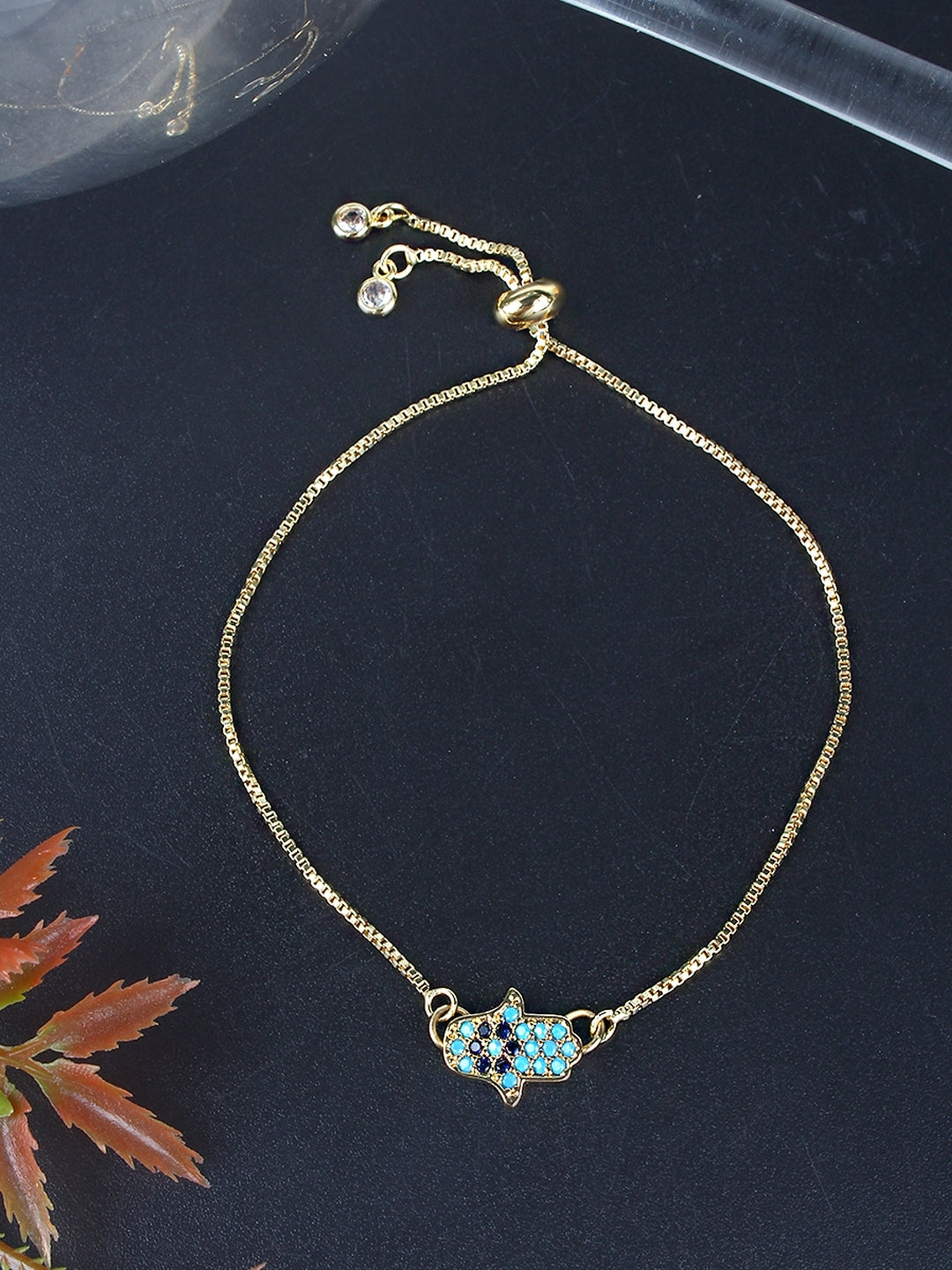 Gold-Plated Blue & Black CZ Studded Bracelet