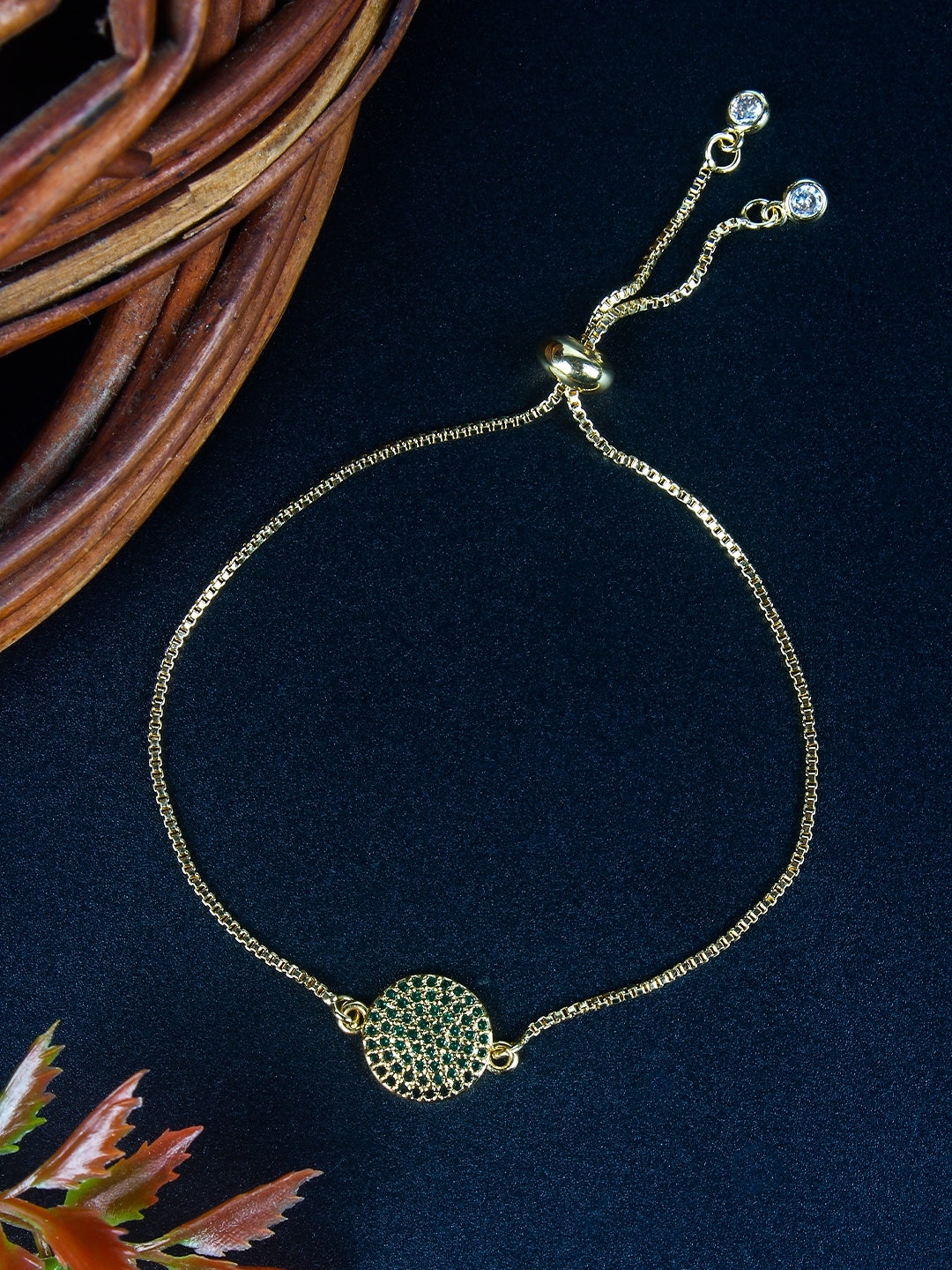 Gold-Plated Green & Transparent CZ Studded Bracelet