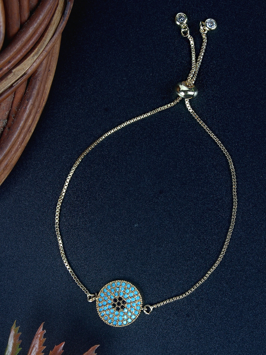 Gold-Plated Blue & Black CZ Studded Bracelet