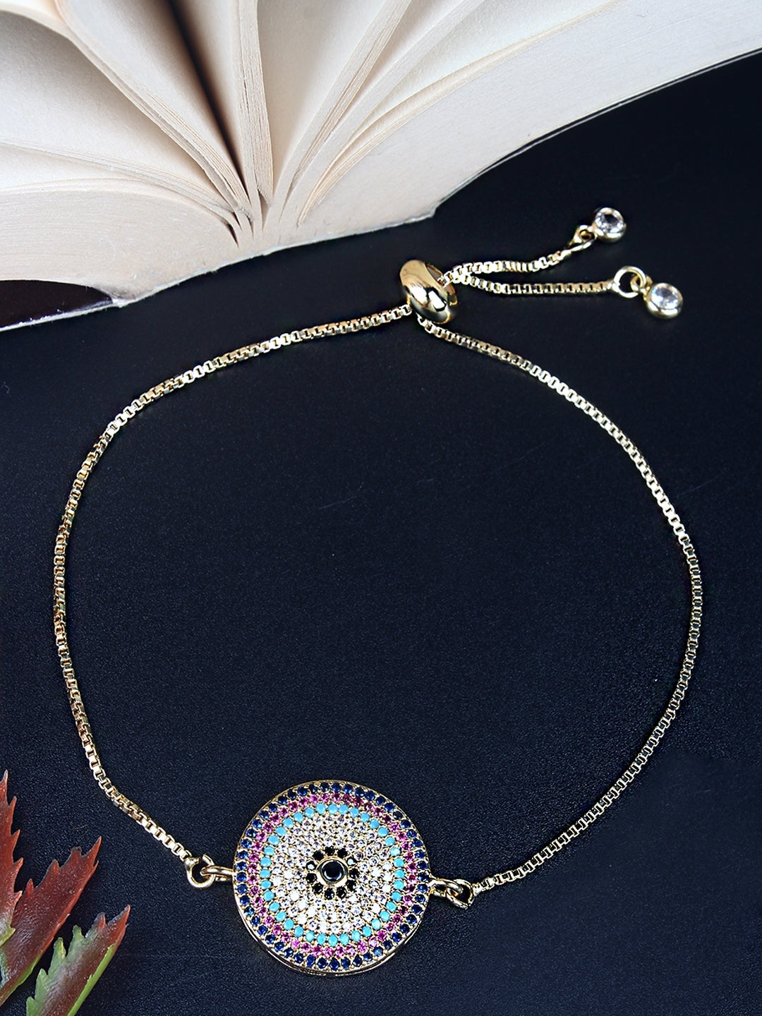 Gold-Plated Blue & Transparent CZ Studded Bracelet