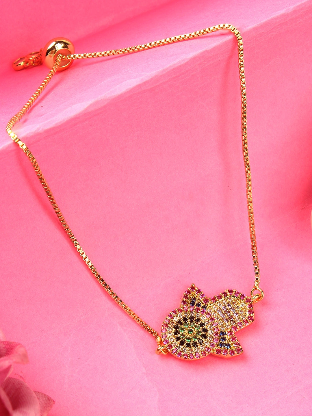 Gold-Plated Pink & Black CZ Studded Bracelet