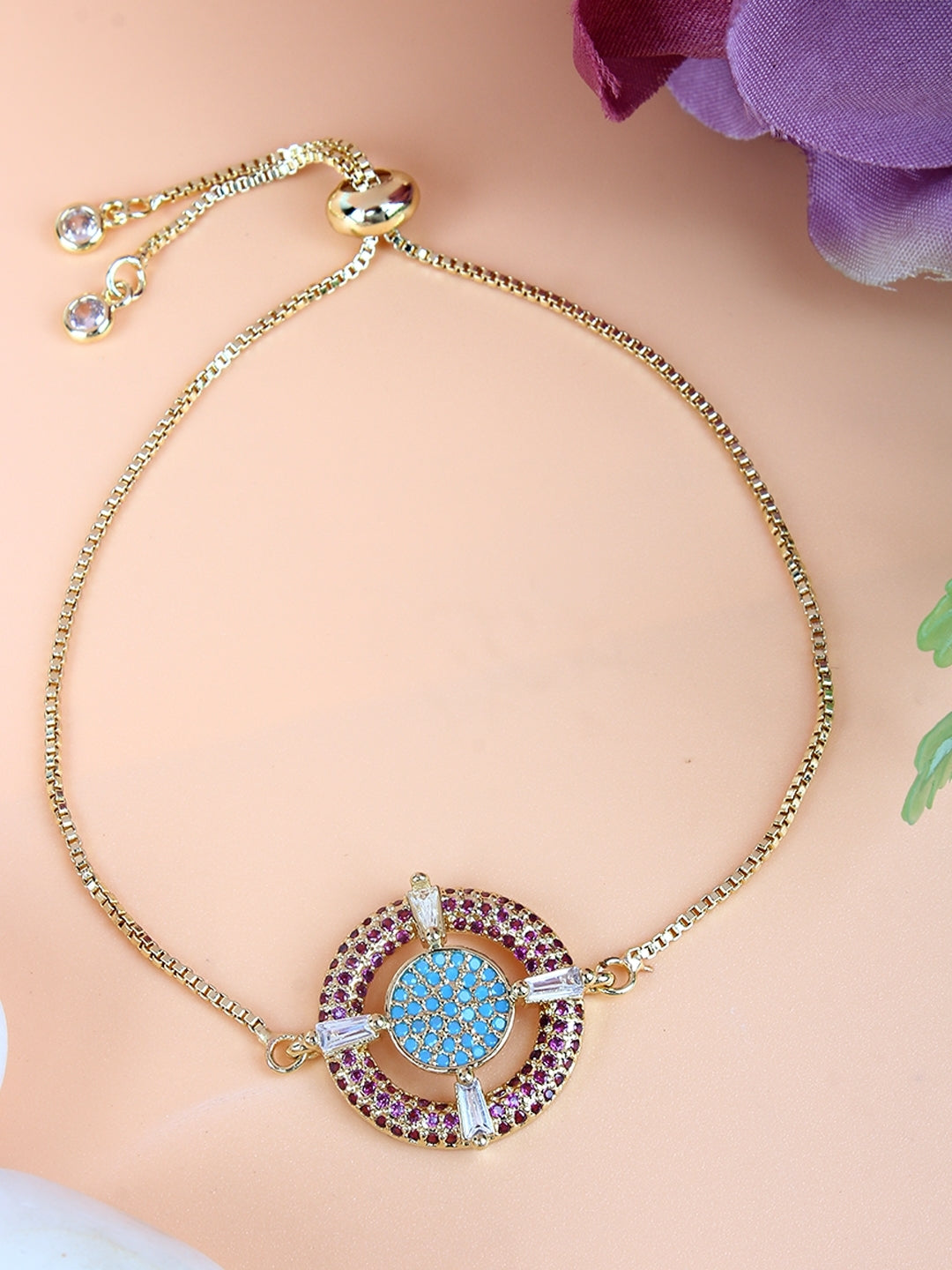 Gold-Plated Purple & Blue CZ Studded Bracelet