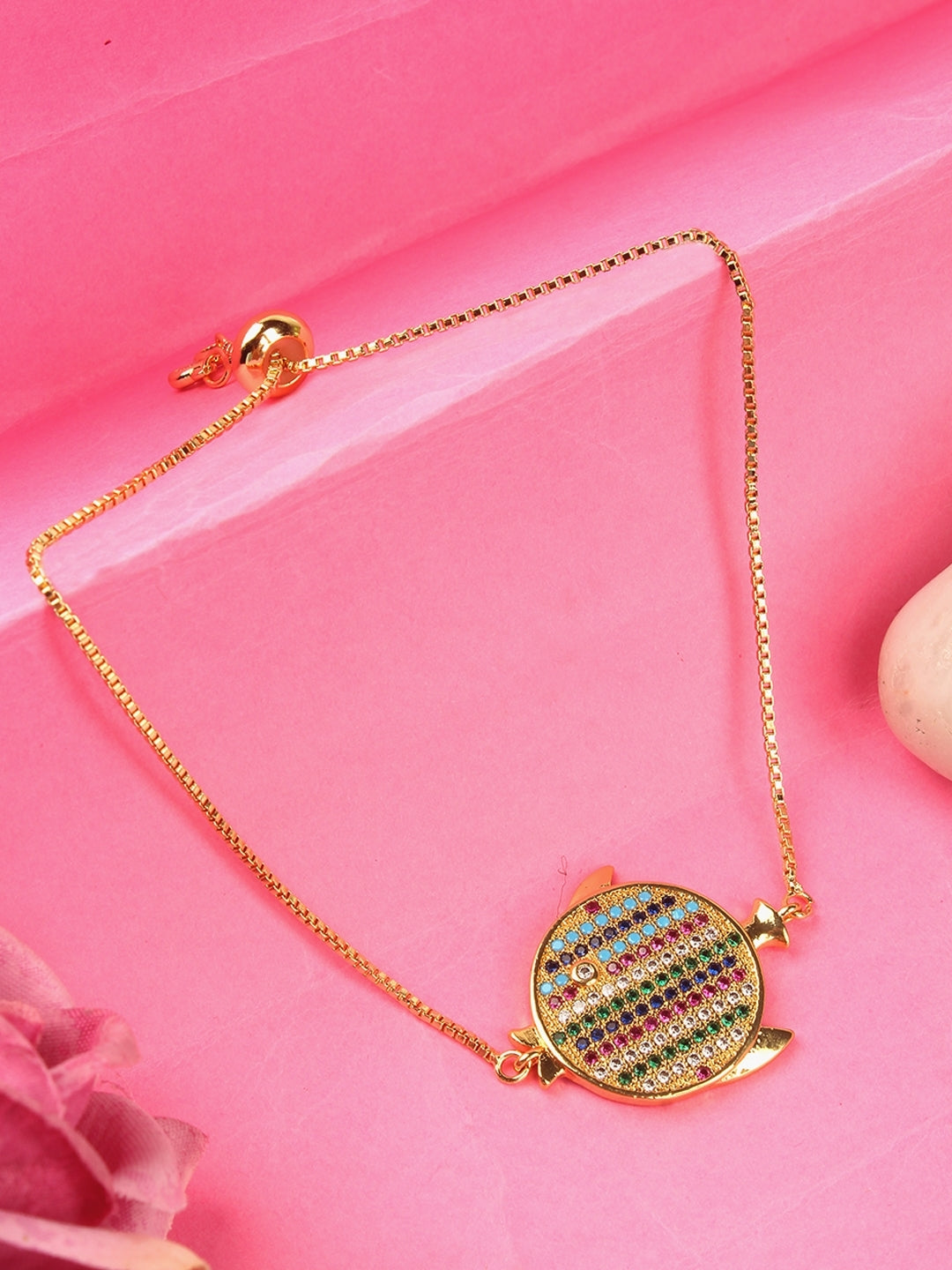 Gold-Plated Green & Blue CZ Studded Bracelet