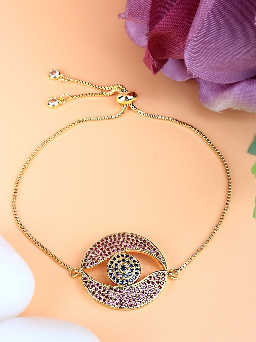 Gold-Plated Purple & Navy Blue CZ Studded Bracelet