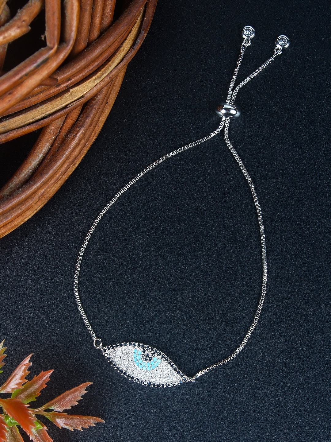 Silver-Plated Black & Blue CZ Studded Bracelet