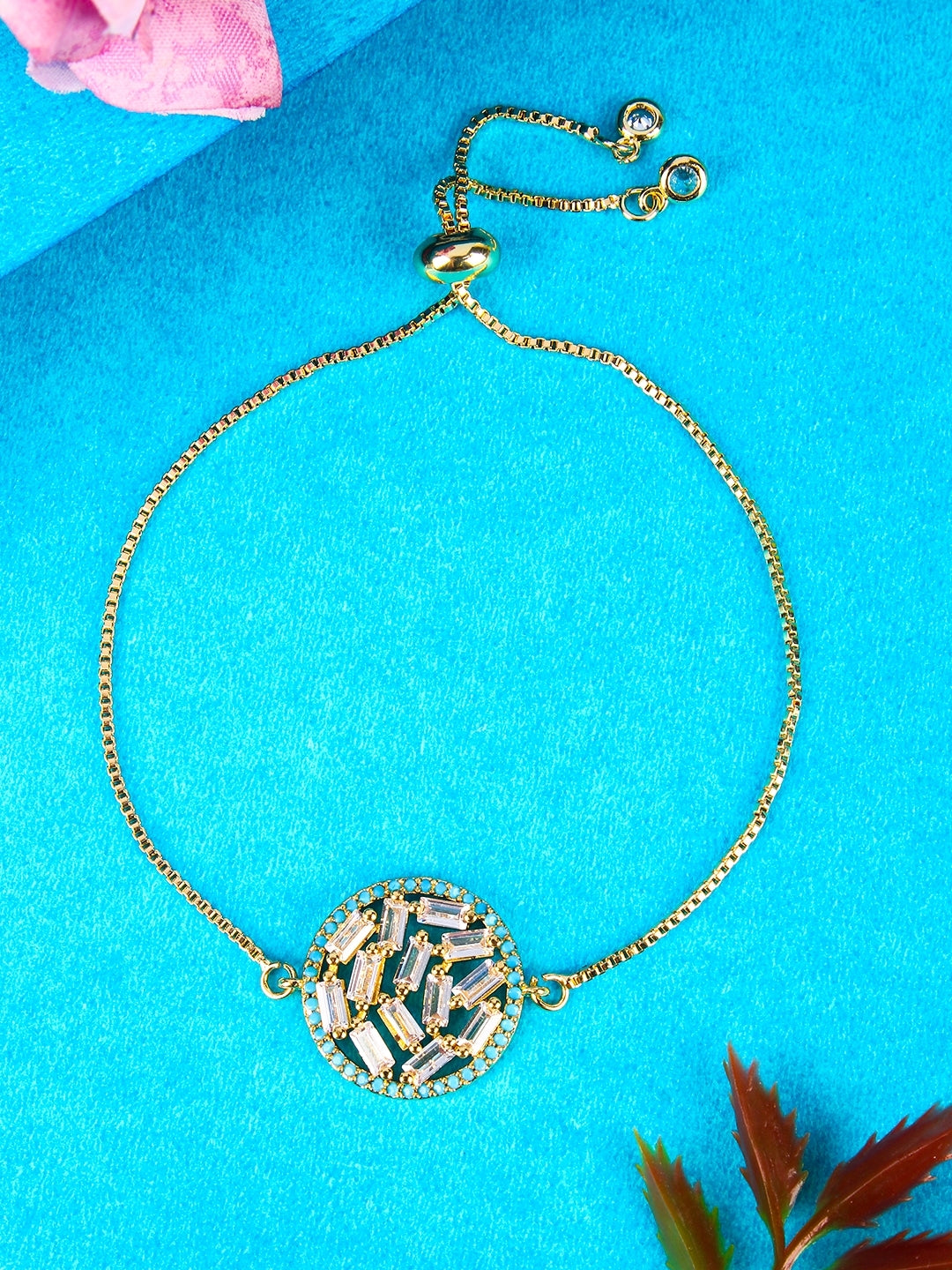 Gold-Plated Blue & Transparent CZ Studded Bracelet