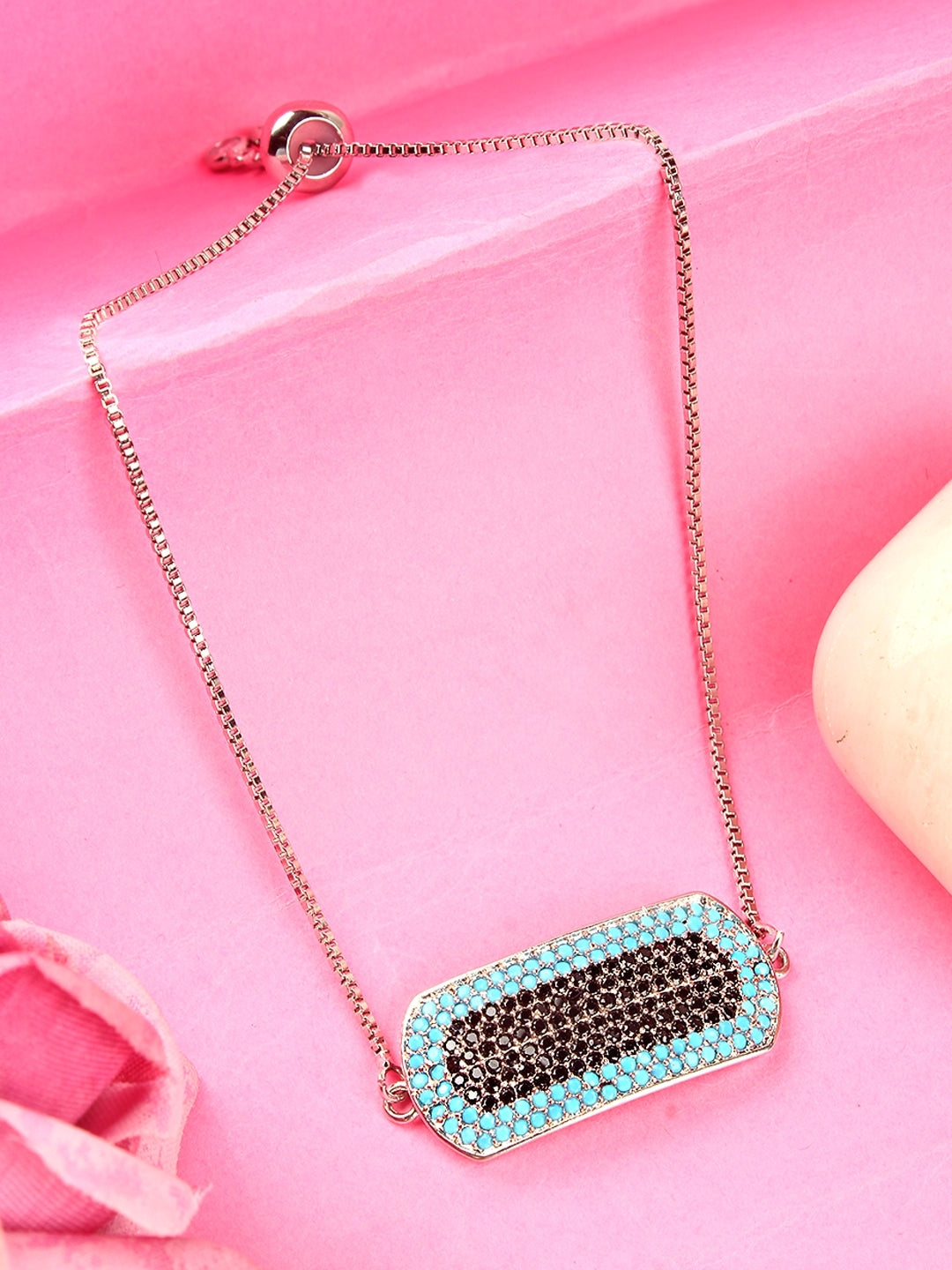 Gold-Plated Blue & Black CZ Studded Bracelet