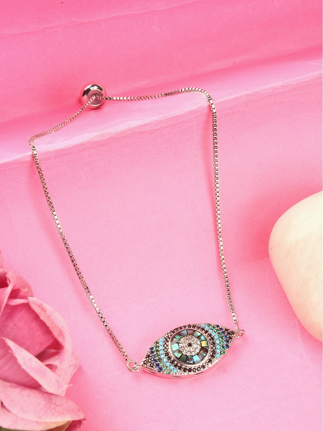 Gold-Plated Blue & Black CZ Studded Bracelet